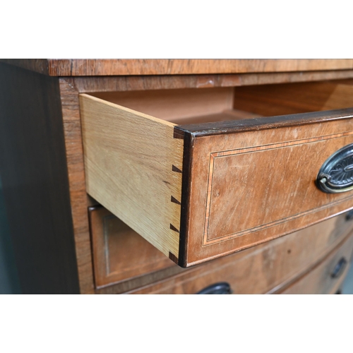 911 - A good quality Georgian style cross-banded mahogany bowfront chest of four long graduated drawers, w... 