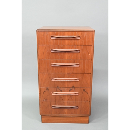 912 - A mid-century G-Plan Fresco range teak chest of six drawers, on a plinth base, 56 cm w x 44.5 cm x 1... 