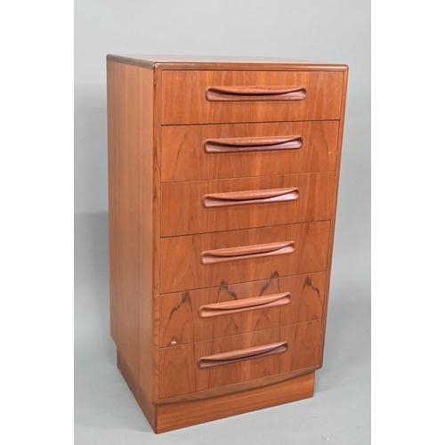 912 - A mid-century G-Plan Fresco range teak chest of six drawers, on a plinth base, 56 cm w x 44.5 cm x 1... 