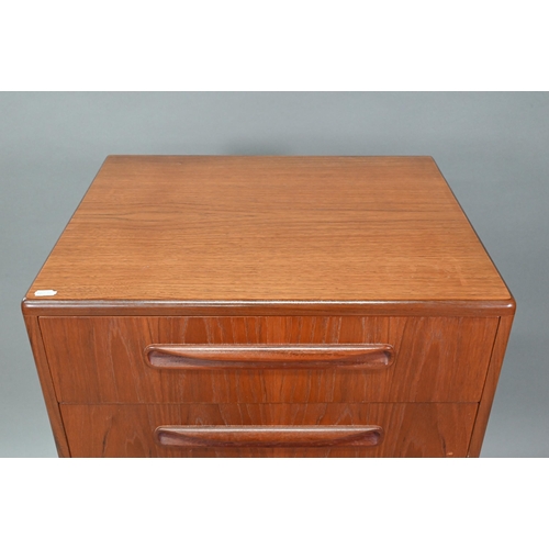 912 - A mid-century G-Plan Fresco range teak chest of six drawers, on a plinth base, 56 cm w x 44.5 cm x 1... 