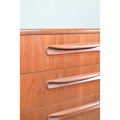 912 - A mid-century G-Plan Fresco range teak chest of six drawers, on a plinth base, 56 cm w x 44.5 cm x 1... 