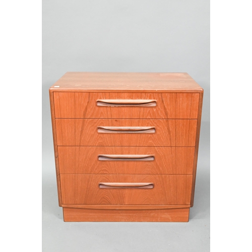 914 - A mid-century G-Plan Fresco range teak chest of four long drawers, on a plinth base, 72 cm x 44.5 cm... 