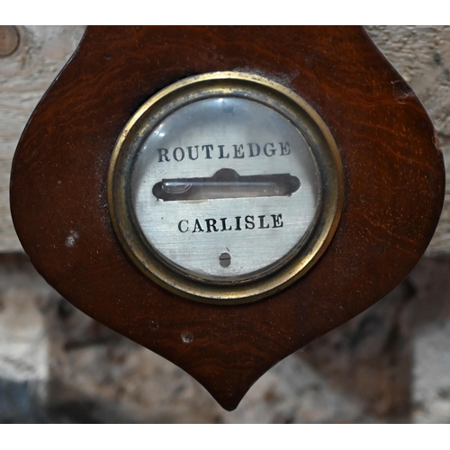 925 - Routledge, Carlisle, a Victorian mahogany barometer, with silvered fittings, a/f, 94 cm long x 25.5 ... 