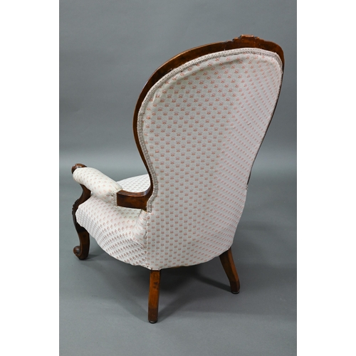 927 - Two late Victorian walnut framed button backed salon chairs, an open salon armchair and a nursing ch... 