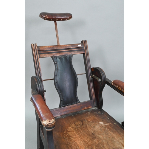 929 - An early 20th century barber's chair, bears makers plate for J W Clarke, Borough, London