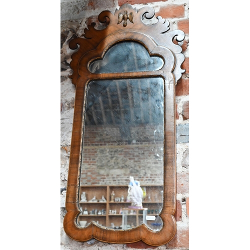 934 - Two antique fret framed mirrors, one with gilt ho-ho bird surmount, 73 cm x 44 cm (2)