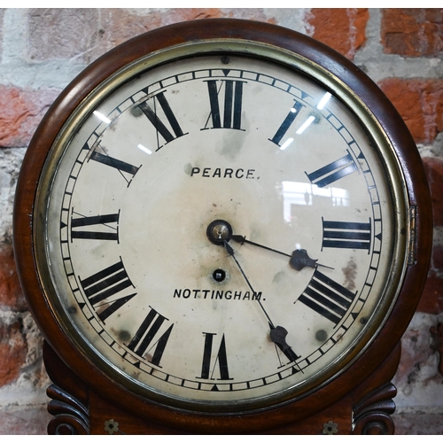 935 - AMENDMENT Pearce, Nottingham, a 19th century brass inlaid mahogany cased drop dial wall clock, the s... 