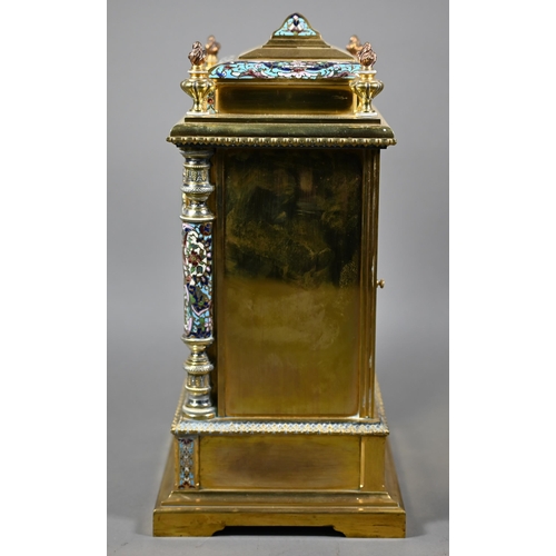 948 - A fine Maple & Co. Ltd., Paris, champlevé enamel, jasperware panelled gilt brass mantel clock, e... 