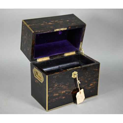 957 - A 19th century Betjeman's brass mounted Coromandel decanter box, with flush handles, the interior fi... 