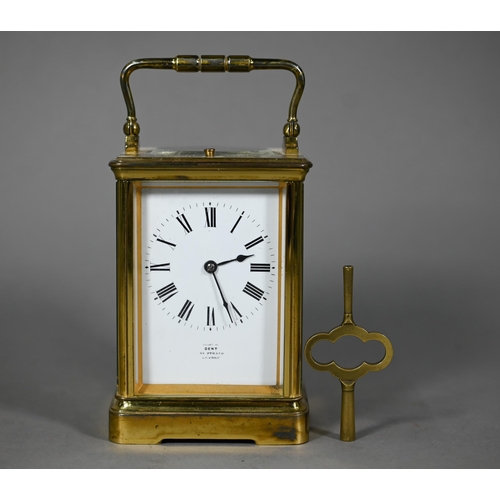 960 - Dent, 61 The Strand, London, a brass cased two train eight-day hour repeat carriage clock, striking ... 