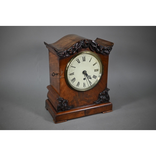 962 - A mid 19th century single fuse mahogany cased English bracket clock, with white enamelled dial and a... 