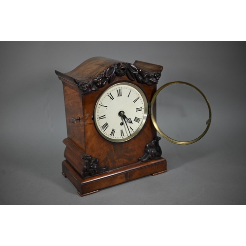 962 - A mid 19th century single fuse mahogany cased English bracket clock, with white enamelled dial and a... 