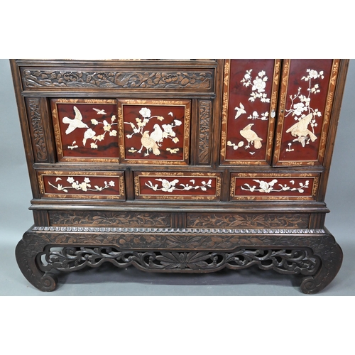 966 - A late 19th century Japanese hardwood Shodana cabinet, Meiji period (1868-1912) with profusely carve... 