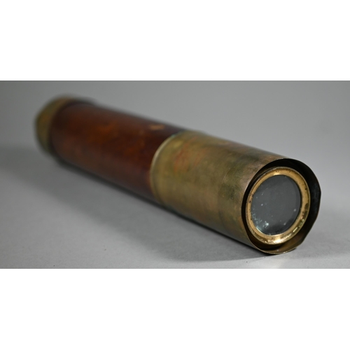 1077 - A Victorian brass and mahogany two-draw telescope, 88 cm overall to/w a rosewood belaying-pin with b... 