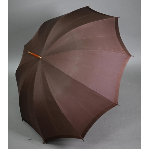 1089 - A lady's vintage umbrella by Kendal, with brown silk canopy on rosewood handle with gilt metal mount... 