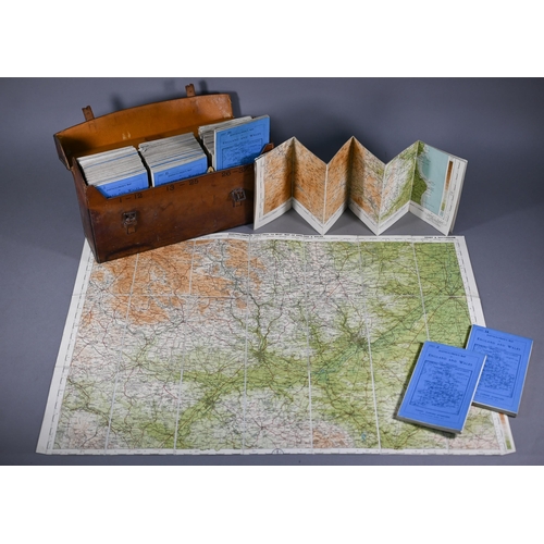 1094 - A vintage leather motoring map-case, containing a set of thirty-six folding Bartholomew maps of Engl... 