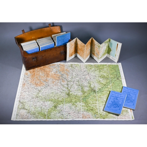 1094 - A vintage leather motoring map-case, containing a set of thirty-six folding Bartholomew maps of Engl... 