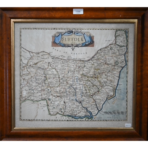 1098 - A 17th century county map engraving 'Suffolk' by Robert Morden, 36 x 42 cm, mounted in a glazed mapl... 