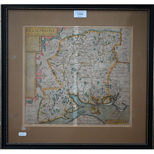 1099 - A 17th century county map engraving of 'Hamshire' after John Norden, engraved by William Hole, 29.5 ... 