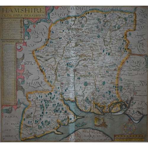 1099 - A 17th century county map engraving of 'Hamshire' after John Norden, engraved by William Hole, 29.5 ... 