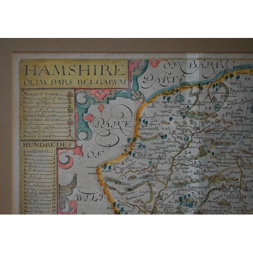 1099 - A 17th century county map engraving of 'Hamshire' after John Norden, engraved by William Hole, 29.5 ... 