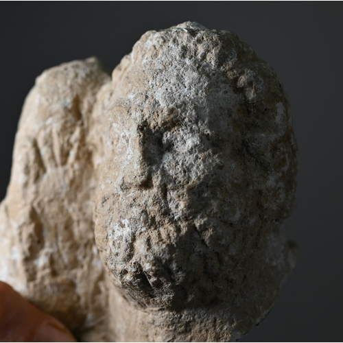 1161 - A Roman carved stone fragment, head of a bearded man carrying a club (?), by repute 63BCE-330CEProv ... 