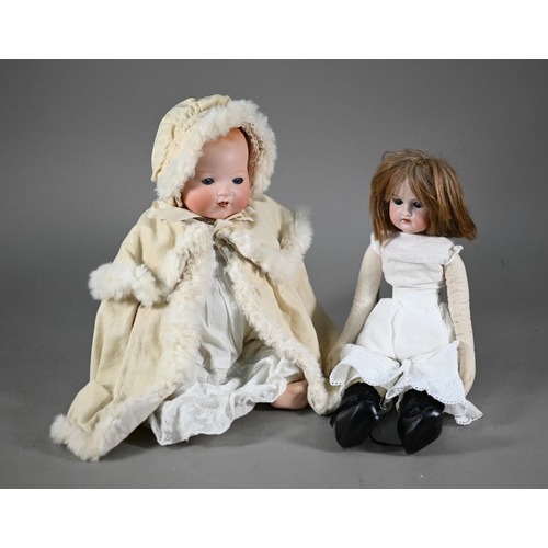 1197 - An Armand Marseille AM351/3 1/2 k bisque-headed baby doll with fixed blue eyes and open mouth with t... 