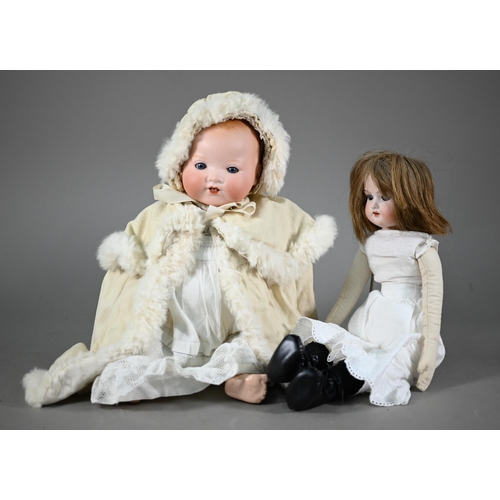 1197 - An Armand Marseille AM351/3 1/2 k bisque-headed baby doll with fixed blue eyes and open mouth with t... 