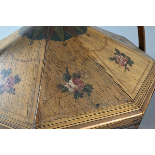 1199 - A Sheraton period painted rosewood work box of octagonal form with domed cover and swing loop handle... 