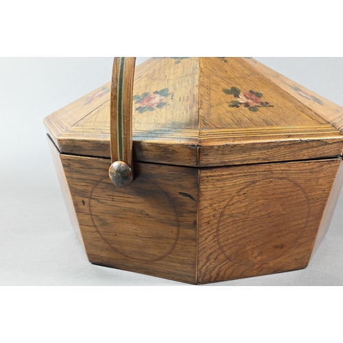 1199 - A Sheraton period painted rosewood work box of octagonal form with domed cover and swing loop handle... 