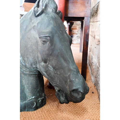 1204 - A substantial patinated cast bronze horse head, after the  original 1st century AD Greco-Roman excav... 
