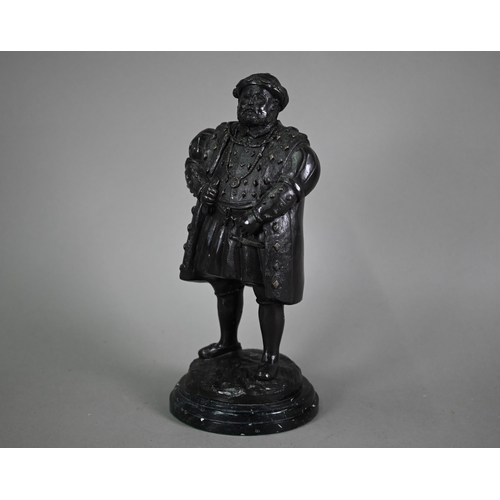 1214 - A dark patinated bronze figure of King Henry VIII, on wooden base, 34 cm h