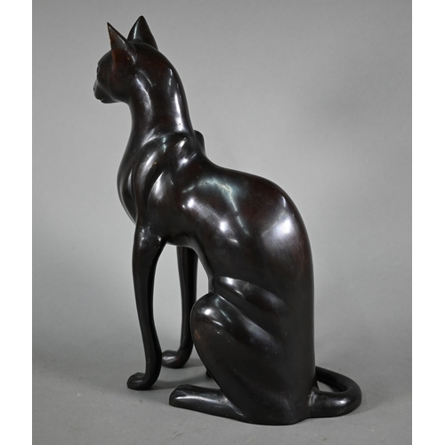 1231 - A brown bronze sculpture of a seated Egyptian cat, 37 cm h