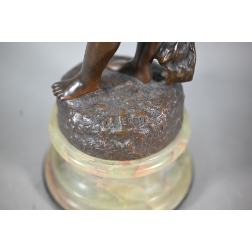 1233 - WITHDRAWN An early 20th century bronze, 'Love Messenger' raised on a green onyx socle base, 44 cm h