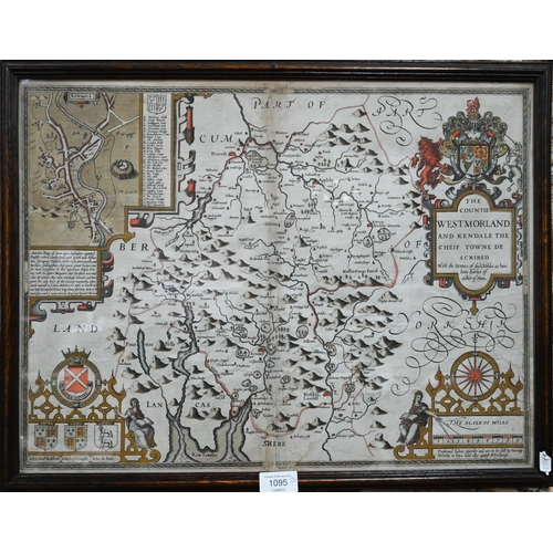 1095 - A 17th century county map engraving by John Speed, 'The Countie Westmorland and Kendale the Cheif To... 