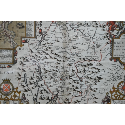 1095 - A 17th century county map engraving by John Speed, 'The Countie Westmorland and Kendale the Cheif To... 