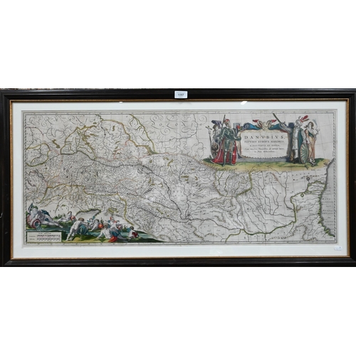 1097 - An 18th century map engraving by William Blaeu, 'Danubius Fluvius Europae Maximus', 41.5 x 96.5 cm, ... 