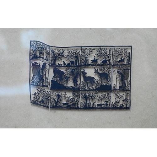 1174 - Two German 'scherenschnitte' (scissor-cut), fashioned with panels of miniature rustic scenes, 11.5 x... 