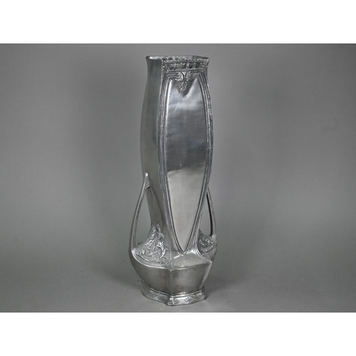 1225 - An Art Nouveau style pewter vase stamped 'Artesano Arco' (Portugal) 44 cm