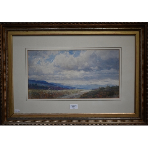 664 - Angelo Fairfax Muckley (1861-1920) - Moorland view, watercolour, signed lower left, 23.5 x 44.5 cm