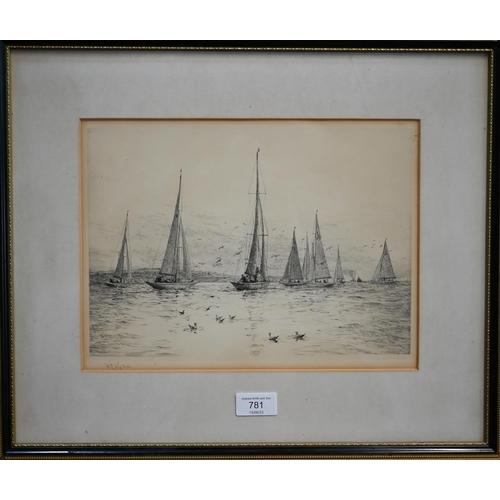 781 - William Lionel Wyllie (1851-1931) - Sailing vessels off the coast, etching, signed to lower left mar... 