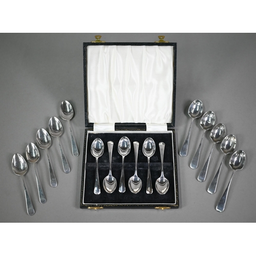 83 - A cased set of six Hanoverian rat-tail silver coffee spoons, Hampton Utilities, Birmingham 1969, to/... 