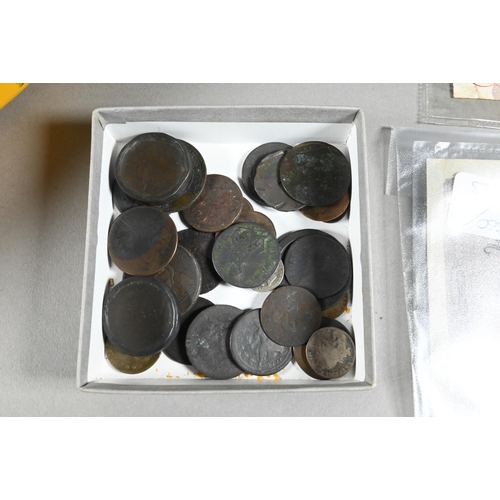 1024 - A quantity of Georgian and later coinage, banknotes, etc, in a steel cash-box