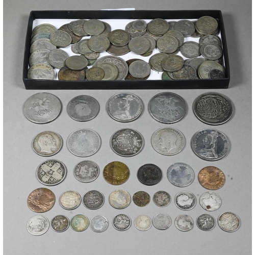 1031 - A quantity of Georgian and later silver coins, including 1821 crown F, two 1887 crowns EF/VF, to/w o... 
