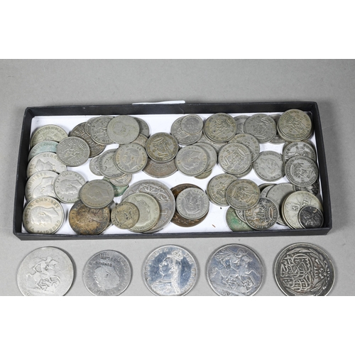 1031 - A quantity of Georgian and later silver coins, including 1821 crown F, two 1887 crowns EF/VF, to/w o... 