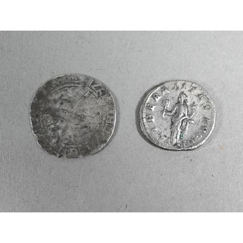 1032 - A Roman denarius, Gordian III 238-44, rev Liberalitas VF, to/w an Elizabethan groat - worn (2)