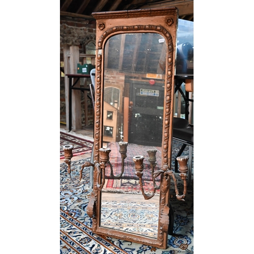 951 - A 19th century giltwood and composite twin girandole mounted pier glass, 104 cm h x 56 cm w o/aal - ... 