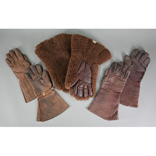 1141 - Two pairs of brown leather motoring gauntlets, one size 9 to/w a pair of shearling gauntlets (3)