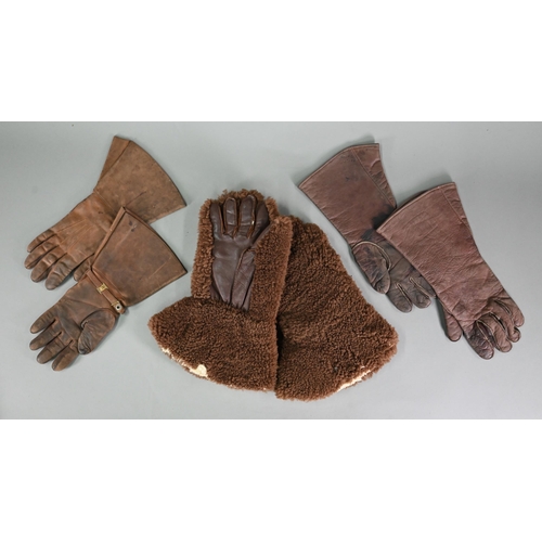 1141 - Two pairs of brown leather motoring gauntlets, one size 9 to/w a pair of shearling gauntlets (3)