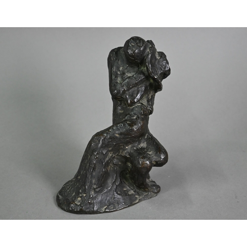 1163 - Jo Davidson (1883-1952) - A brown patinated bronze group, seated couple embracing, signed, 19cm high... 